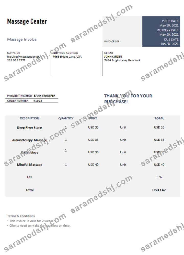 USA Massage Center invoice